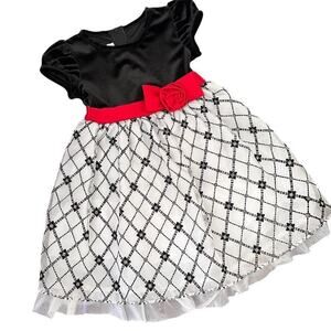 BONNIE BABY Girls White Black Velvet Flocked Organza Formal Dress w/Glitter 24mo